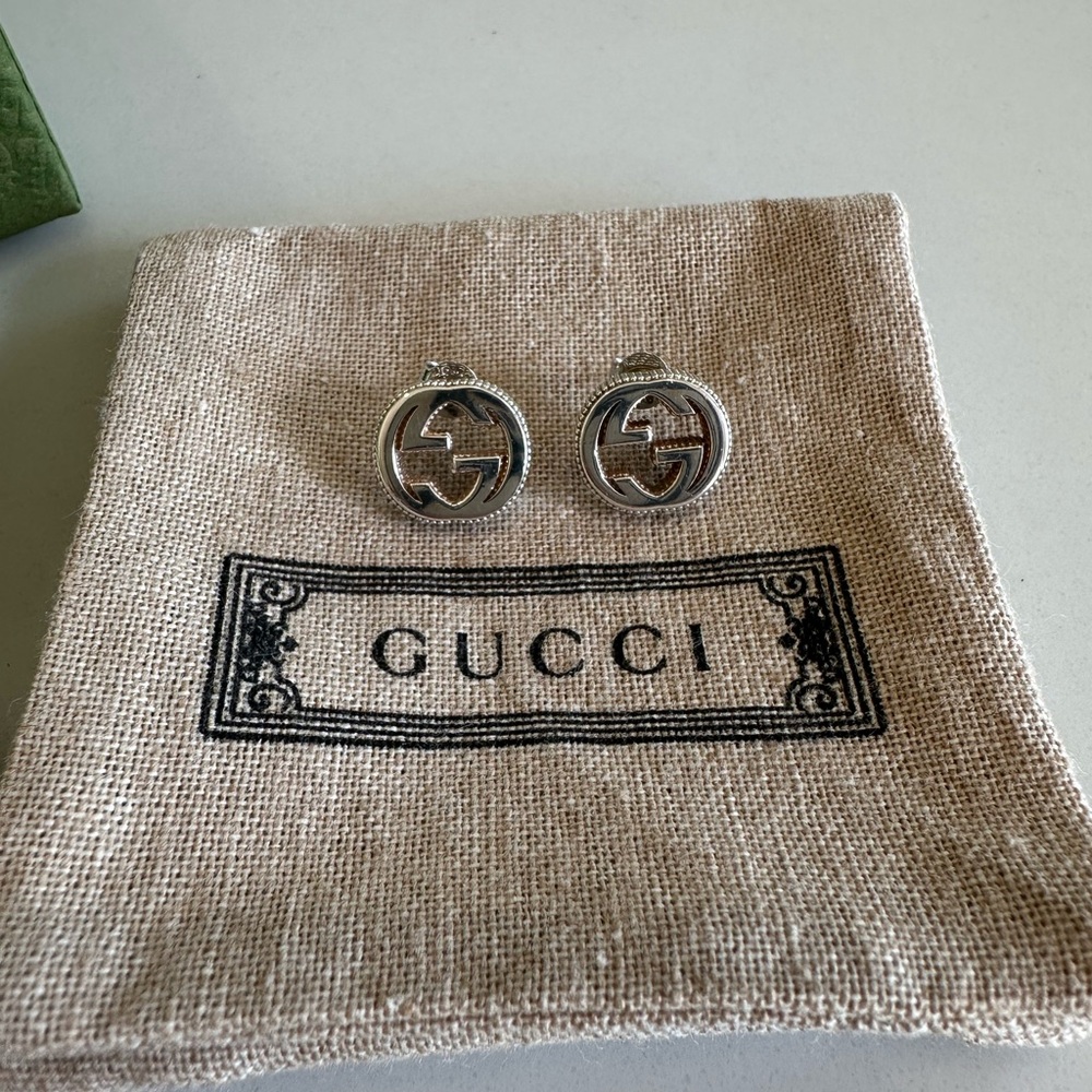 Gucci Logo Interlocking Earrings Silver - image 3